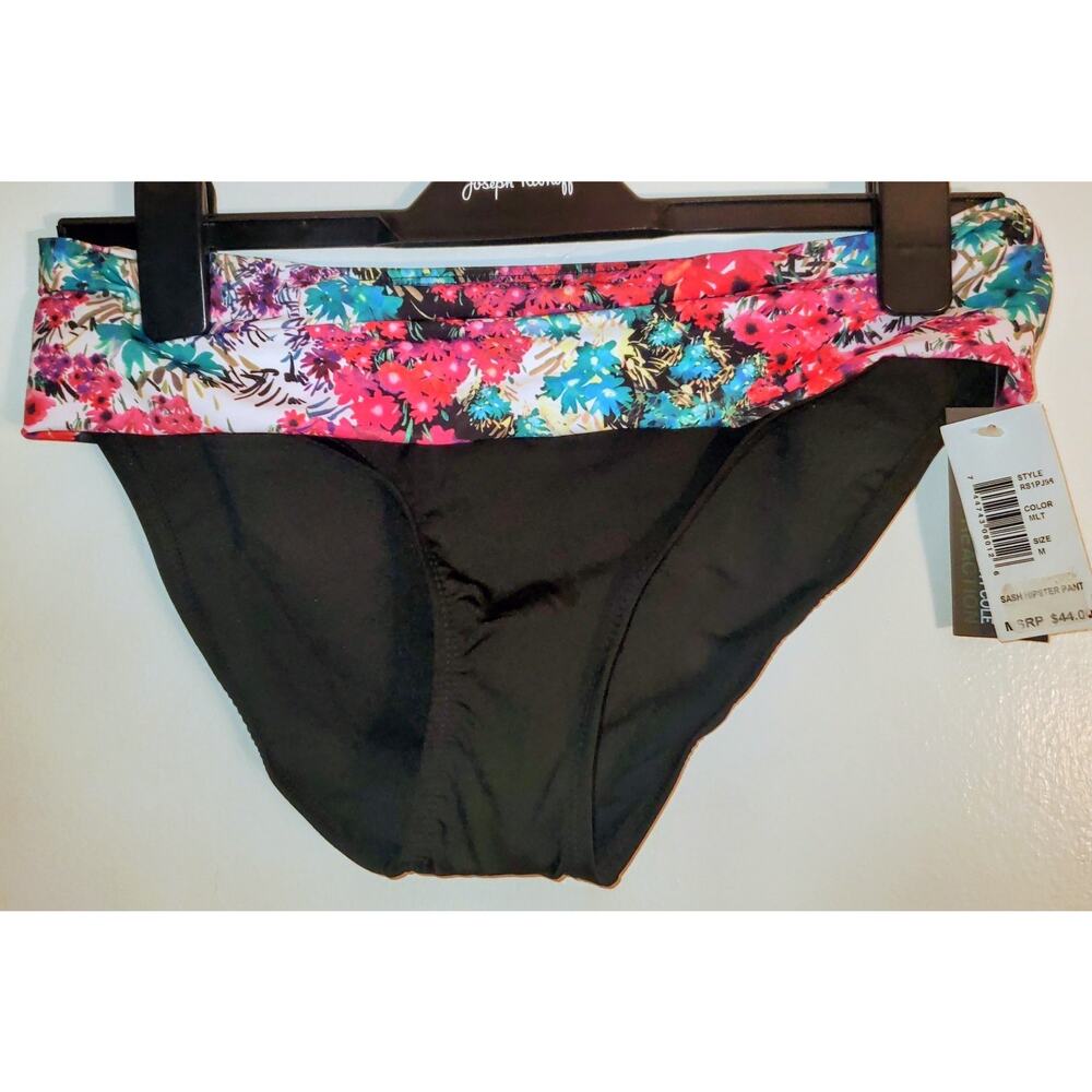 Kenneth Cole Reaction Womens Floral Banded Swimwear Bikini Bottom Medium NEW